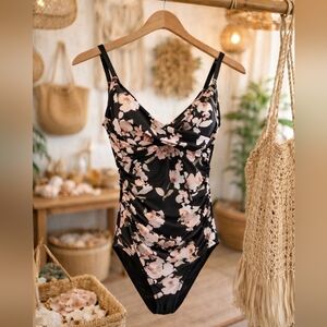 Calvin Klein  Floral Black and Pink Swimsuit Size 10 Misses